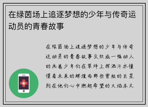 在绿茵场上追逐梦想的少年与传奇运动员的青春故事